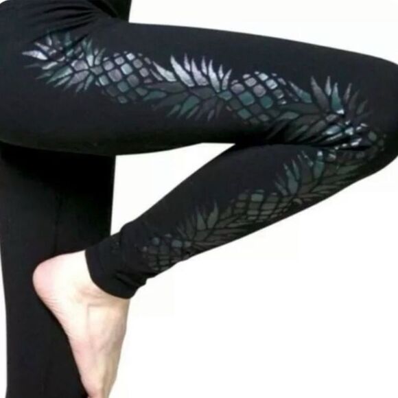 Rare Lululemon Full Length Leggings pineapple Pattern Black Active size 6 - Picture 2 of 12